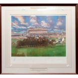 Horse Racing: A framed and glazed horse racing print of 'The Hennessy Cognac Gold Cup 1997', signed.