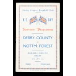 Derby County: A Derby County v. Nottingham Forest, V.E. Day programme, 8/5/1945, single sheet.