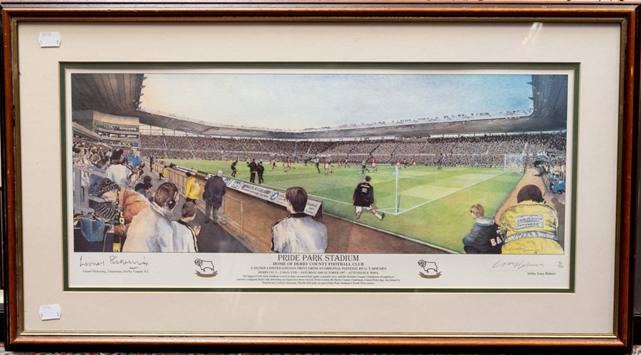 Derby County: A framed, glazed and signed Derby County, Pride Park, limited edition print, by Gary