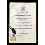 Derby County: A Derby County Championship Celebration Dinner Menu, The Pennine Hotel, 17th May 1972,