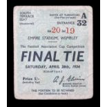 F.A. Cup: A 1934 F.A. Cup Final ticket, Portsmouth v. Manchester City, 28th April 1934, South