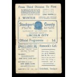 Stockport County: A 1930/31 Stockport County v. Lincoln City programme, 3/1/1931, rusty staple.