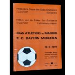 European Cup: A 1974 European Cup Final programme, Atletico Madrid v. Bayern Munich, 15th May 1974.