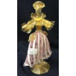 Murano Italian glass lady statue with pink striped skirt