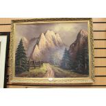 An oil on canvas 1970's Austrian Tyrol in the style or renowned american TV artist the Bob Ross.