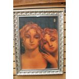 A modern oil on board painting of Greek style ladies,