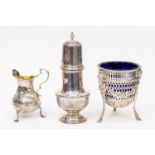 A Victorian Neo-Classical silver sugar basket, blue glass liner, Charles Stuart Harris, London,