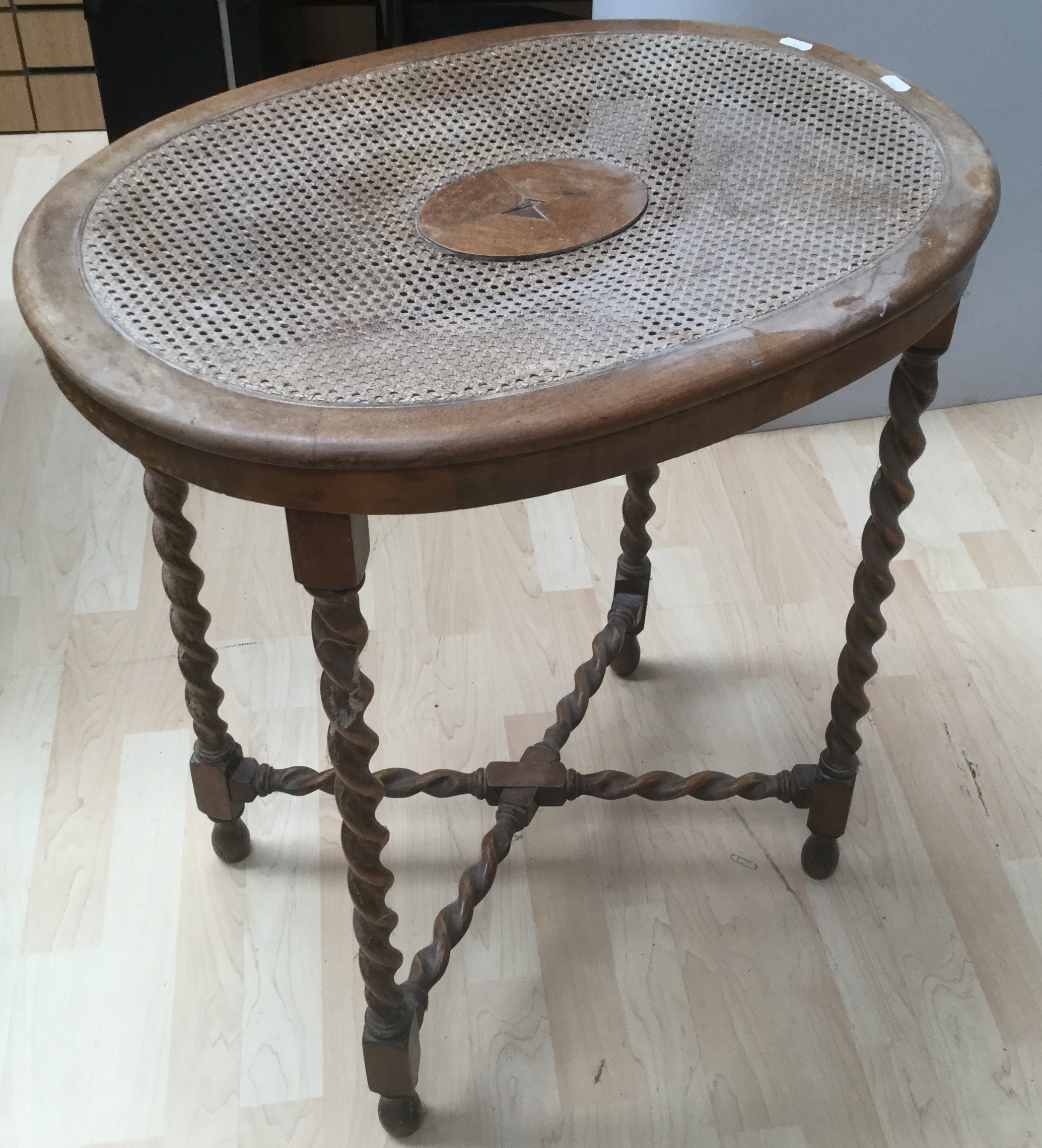 A canework topped table together with a mahogany bedside table. - Image 2 of 2