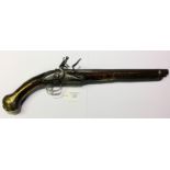 Flintlock pistol with 300mm long barrel. Engraved barrel with grotesque mask.