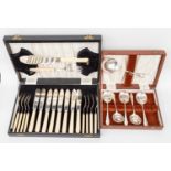 A silver plated Victorian style set of eight fish knives and forks with servers (boxed) and a set