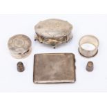 A collection of assorted silver comprising patch box, circular lidded box (AF),