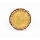 A Victorian sovereign ring, 9ct gold mount, size V1/2, total gross weight 18.