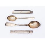 Two silver spoons,