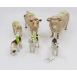 J Beswick Charolais bull and calf with three hunting hounds