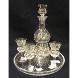 Cut glass with etched floral detail decanter,