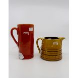 Brannon large orange tankard, with yellow and brown jug,