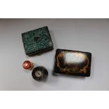 Assorted trinket boxes including mosaic metal box, lacquered box, small gilt metal box,