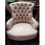 A Victorian pink button back salon chair
