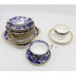 An assortment of Crown Derby Milldale on the way to school, 7 cups and saucers, bowls and plates,