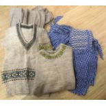 A children's woollen Fair Isle V neck sleeveless jumper;
