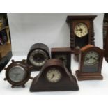 A box of assorted mantle clocks, mostly eight day, Victorian and later,