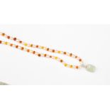 A pearl, amber and jade necklace,