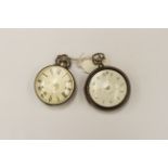 A George III pair cased silver pocket watch, white enamelled dial with Arabic numerals,