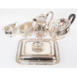 A four piece 19th Century tea service together with an EPNS entree dish and cover