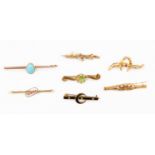 Seven assorted mostly 9 ct gold bar brooches