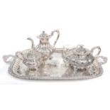 Barker Ellis silver plate, five piece tea service including a teapot, hot water pot,
