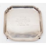HORSE RACING: A small silver tray of horse racing interest,of square form,engraved 'Arapaho,