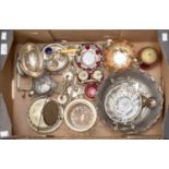 A collection of assorted silver plated items, glassware, etc including, cruets, dishes,