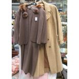 A mid brown boucle dress and matching shirt jacket,