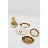 Collection of Royal Crown Derby 1128 pattern pin dishes and bell