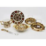 Royal Crown Derby Imari pattern 1128 items to include: pair pin dishes, small pedestal dish,