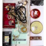 A quantity of costume jewellery, compact,