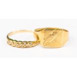 Two 9 carat gold rings, one set with diamonds the other a signet ring,