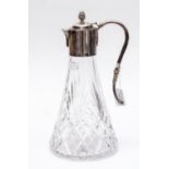 A Harrison Brothers & Howson cut glass claret jug, silver collared with lid, London 2007,