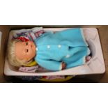 Tiny Tears dolls, "Pallitoy", two dolls, two baths, accessories, clothing,