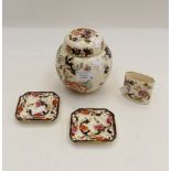 Two Mason's Mandalay ashtrays with a Mandarin pattern jar and lid,