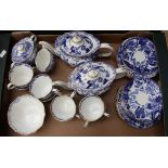 Royal Crown Derby blue and white Japanese style tea set; two teapots, six cups and saucers,