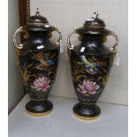 A pair of Alton Ware two handled pottery vases and covers