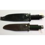 A pair of "Rambo First Blood" survival knives: First is 225mm long blade with sawbacked blade.