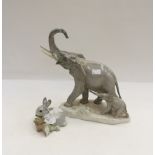 Two Lladro figures an Elephant and cub (A/F),