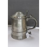 A straight sided quart tankard with dome lid, low fillet on the drum,