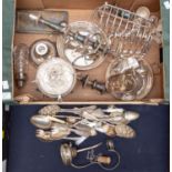 Collection of plated wares including toast racks, sugar bowls, candelabra, flat ware,