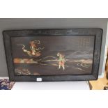 A Japanese Shibyama framed picture hardstone inlay 61 cms x 31 cms approx, within frame,