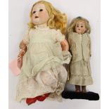 Armand Marseille doll 17" approx, bent limb, sleep eyes, along with GK Bride doll, on stand,