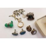 High carat gold ring and part necklace and five pairs of earrings and a brooch