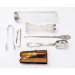 Group of silver pieces: sterling silver spoon, boot button hook, Birmingham,